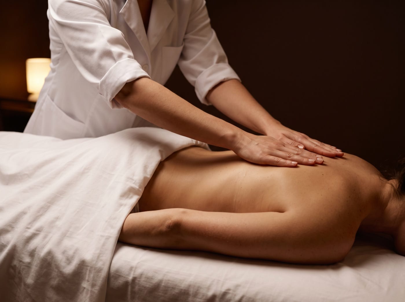 Massagem relaxante em Maringá: mãos deslizando pelas costas de uma cliente